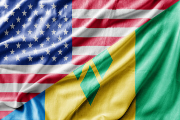 Mixed USA and Saint Vincent and the Grenadines flag, three dimensional render