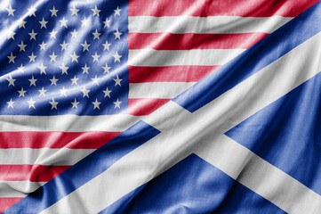Mixed USA and Scotland flag, three dimensional render