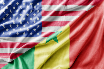 Mixed USA and Senegal flag, three dimensional render