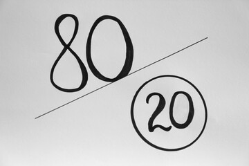 80/20 rule representation on white background. Pareto principle concept
