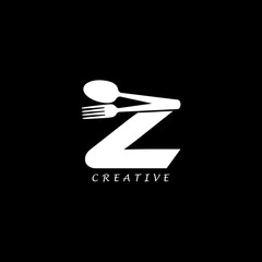 Combination fork and spoon flat Z letter logo design