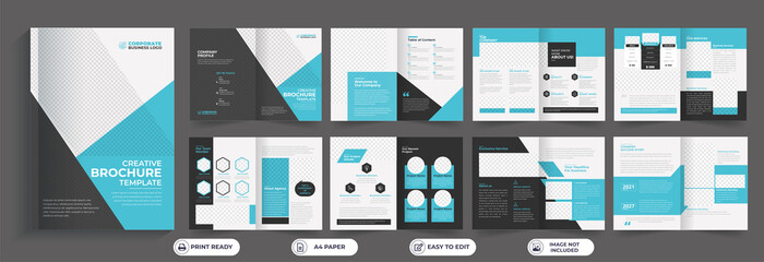Brochure template layout design, minimalist business profile template layout, 16 pages brochure, annual report minimal template layout design, multipage brochure template layout.