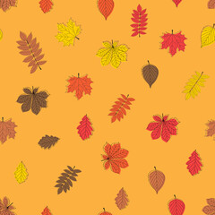 Abstract Autumn LeavesSeamless Pattern Background. Vector Illustration