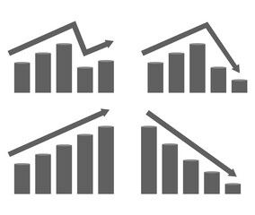 Set of graphs of rising and falling prices.. Vector diagram with arrow and columns, flat illustration
