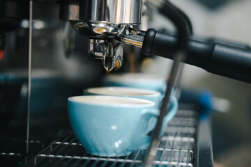 porta filtros con tazas de café en cafetería moderna de especialidad