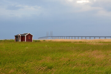 Öresundsbridge seen from Malmö, Sweden. Inaugurated  year 200 the bridge connects Denmark with Sweden