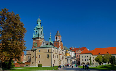 Fototapeta na wymiar The Wawel Royal Castle grounds in Krakow, Poland
