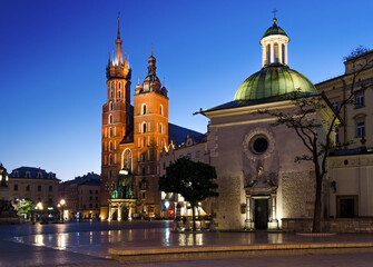 Fototapeta na wymiar St Mary's Basilica and Church of St. Wojciech in Krakow, Poland