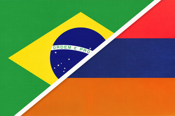 Brazil and Armenia, symbol of national flags from textile. Championship between two countries.