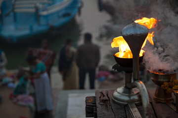 Pooja articles for arti on ghat of Varanasi,