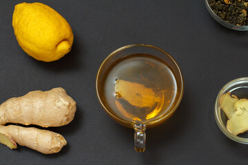 Health remedy foods for cold and flu relief on a black background.