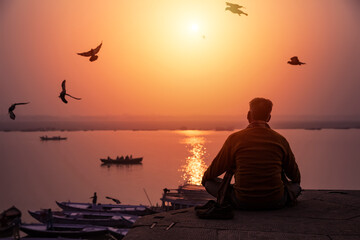 Meditation at Near Ganga River, Varanasi, India.