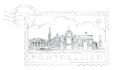 Montpellier urban stamp, poster, vector illustration and typography design, France - obrazy, fototapety, plakaty