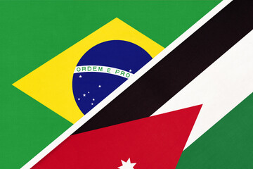 Fototapeta premium Brazil and Jordan, symbol of national flags from textile. Championship between two countries.