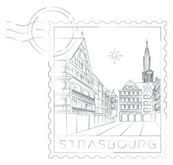 Strasbourg urban stamp, vector illustration and typography design, Place du Marché, Old town, Strasbourg, France