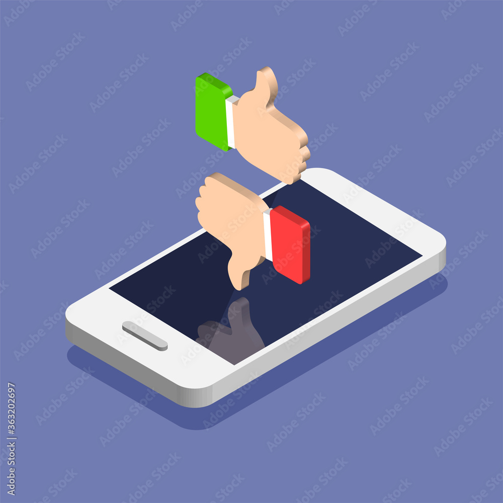 Aufkleber smartphone with social media notifications icon in trendy isometric style. push notification with li