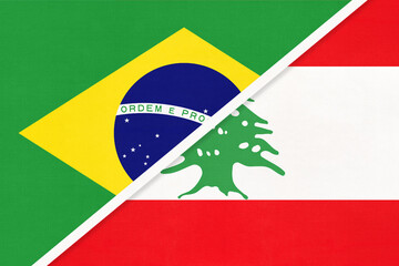 Brazil and Lebanon or Lebanese Republic, symbol of national flags from textile. Championship between two countries.