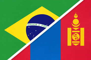 Brazil and Mongolia, symbol of national flags from textile. Championship between two countries.