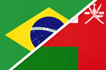 Brazil and Sultanate of Oman, symbol of national flags from textile. Championship between two countries.