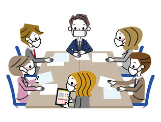 会議　ミーティング　マスク