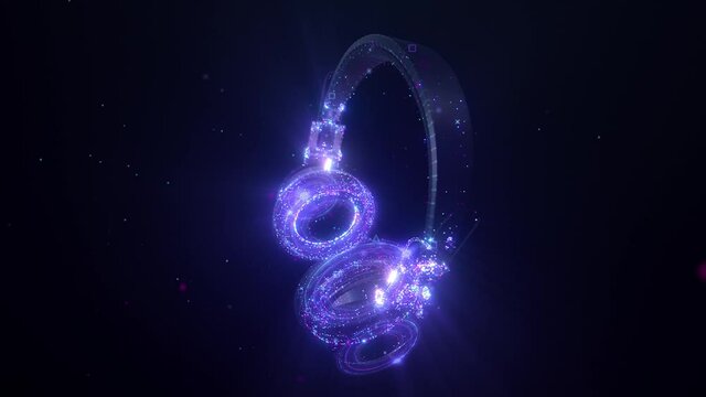 music headphones with audio spectrum, equalizer, and particles.