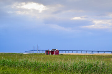 Fototapeta premium Öresundsbridge seen from Malmö, Sweden. Inaugurated year 200 the bridge connects Denmark with Sweden