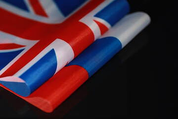 The concept of diplomatic relations. Flag of the United States of America and the Russian...