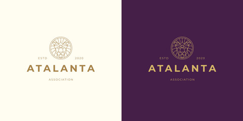 Lion head line symbol vector logo emblem design template illustration simple minimal linear style