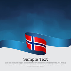 Background with flag of norway. Flag of norway with wavy ribbon on a blue white background. National norwegian poster. Vector design state patriotic banner, cover, business flyer