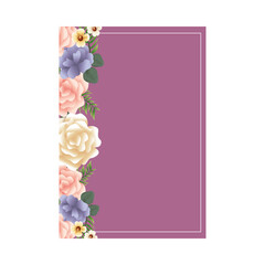 beautiful flowers and leafs decoraive frame with purple background
