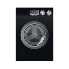 Black washing machine isolated on a white background. Realistic vector washing machine.