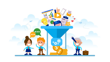 Business people working on creative projects. digital marketing funnel.
