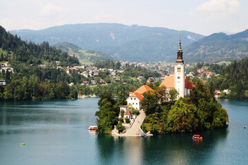 Lake Bled, view from the embankment, Slovenia
