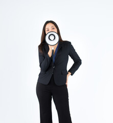 Woman shouting with a megaphone.