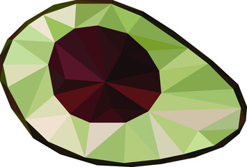 Obraz premium Half of the avocado fruit is drawn in triangles, low poly avocado