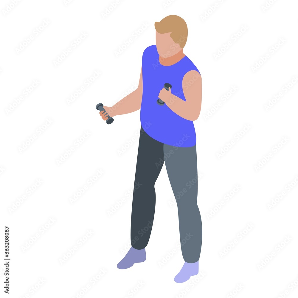 Poster senior man with dumbbels icon. isometric of senior man with dumbbels vector icon for web design isol