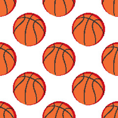 Seamless pattern basketball pixel art. 8 bit
