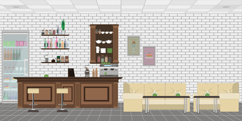 Great background with place for text in the form of an interior of a public cafe or restaurant. Without people