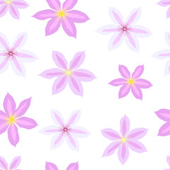 Beautiful clematis flower seamless pattern background. Vector Illustration