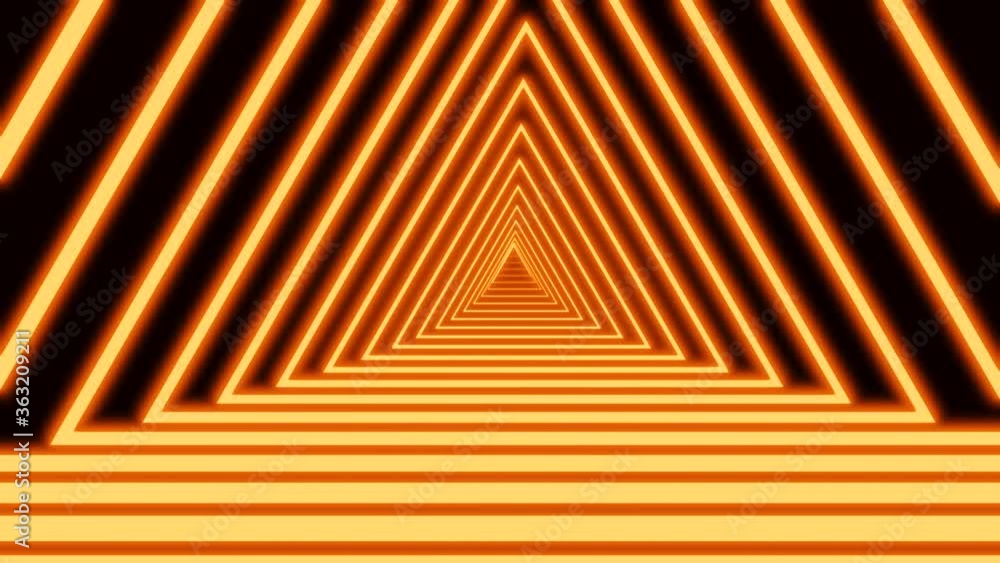 Poster abstract geometric tunnel of neon triangles on a black background formed by colorful azure narrow cr
