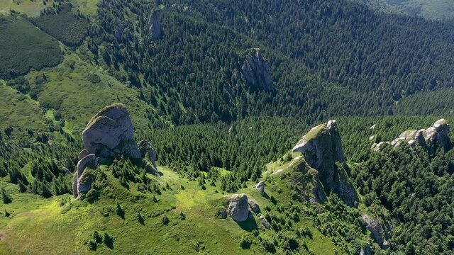  Flying above conglomerate cliffs in the Ciucas mountains, Carpathians, Romania