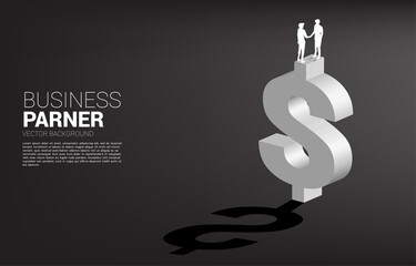 Silhouette of businessman hand shake on dollar currency icon. Concept for Business financial partnership.