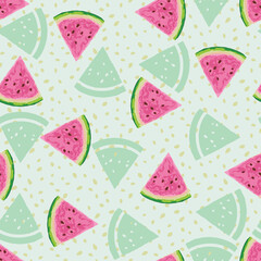 Watermelon Fruit Slices Vector Seamless Pattern