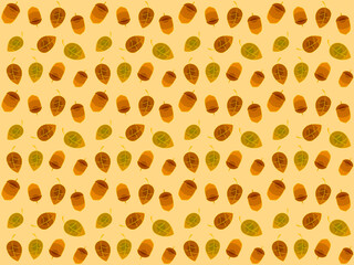 Vector background illustration of acorns and fallen leaves