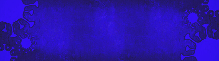 CORONAVIRUS - Phantom blue cartoon virus isolated on dark blue black abstract rustic texture background banner panorama, top view with space for text
