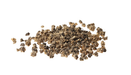 Pile of raw beet seeds on white background. Vegetable planting
