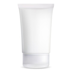 Cosmetic tube mockup. White plastic packaging for cosmetic cream or gel. tooth paste or ointment product template mockup, stand design. Isolated soft pack for shampoo, hand creme