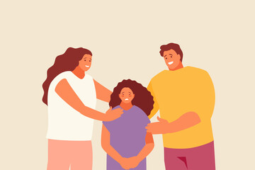 Parents mother and father supporting their upset child. Family and support vector illustration