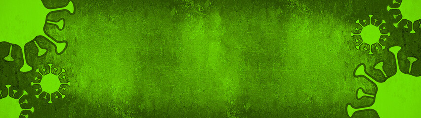 CORONAVIRUS - Neon green cartoon virus isolated on dark green black abstract rustic texture...
