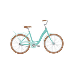 Classic City Bicycle. Ecological transport. Women Bike side view flat vector Illustration.
